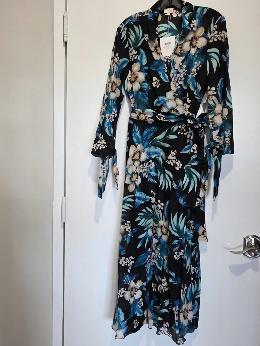 Diane von Fürstenberg Floral Print Midi Wrap Dress, Black/Multi, Large, NWT